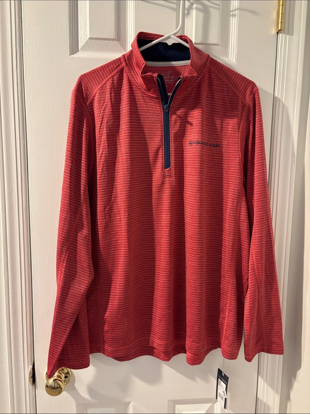 Vineyard Vines Red Horizontal-Striped Quarter Zip Pullover